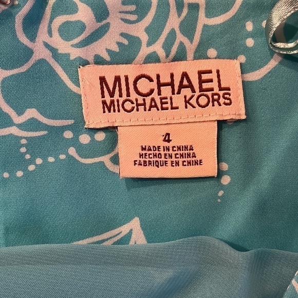 Michael Michael Kors Silk Turquoise Blue Floral Maxi Halter Dress 4 - Picture 10 of 11